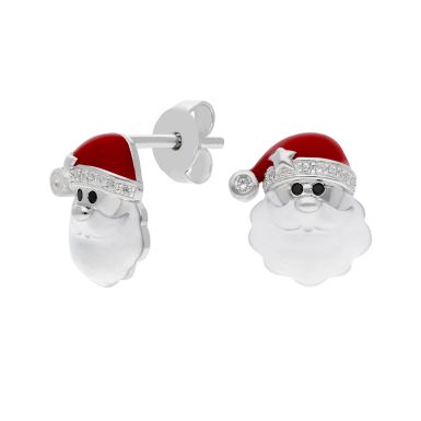New Sterling Silver Santa Stud Earrings