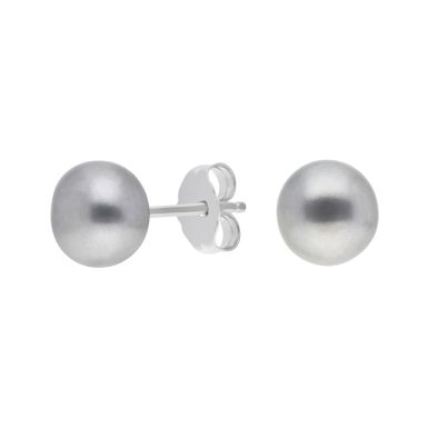 New Sterling Silver Cultured Grey Pearl Stud Earrings