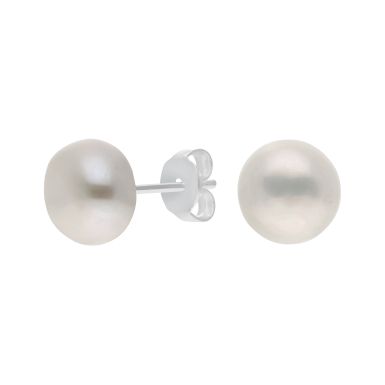 New Sterling Silver Cultured White Pearl Stud Earrings