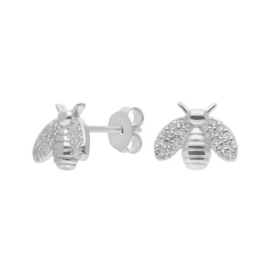 New Sterling Silver Cubic Zirconia Bee Stud Earrings