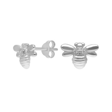 New Sterling Silver Cubic Zirconia Manchester Bee Stud Earrings