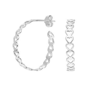 New Sterling Silver Hearts 3/4 Hoop Earrings