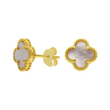 New Gold Plated Silver Mother Of Pearl Clover Petal Earrings