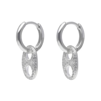 New Sterling Silver Gemstone Anchor Link Drop Huggie Earrings