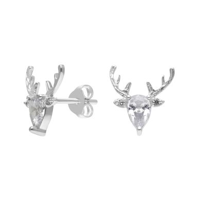 New Sterling Silver Cubic Zirconia Reindeer Stud Earrings