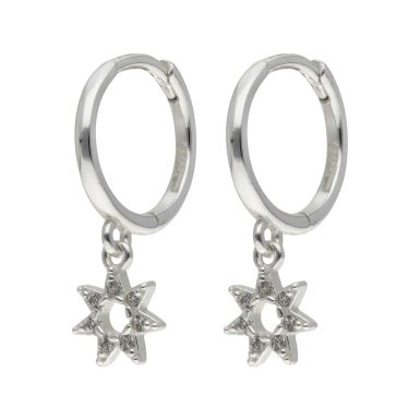New Sterling Silver Cubic Zirconia Star Drop Huggie Earrings