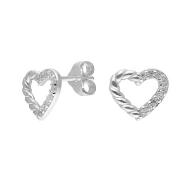 New Sterling Silver Rope Twist Cubic Zirconia Heart Earrings