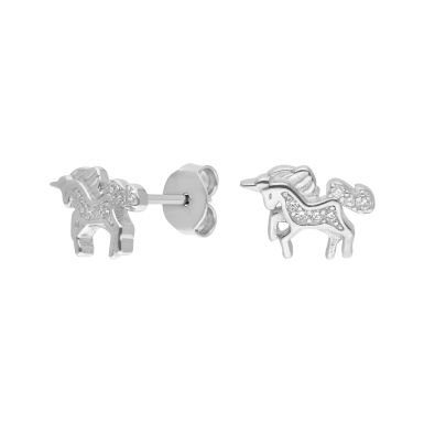 New Sterling Silver Cubic Zirconia Unicorn Stud Earrings