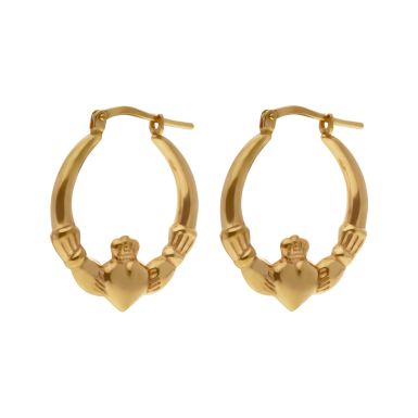 New Gold Plated Sterling Silver Claddagh Creole Earrings