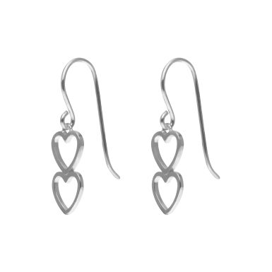 New Sterling Silver Double Heart Drop Earrings