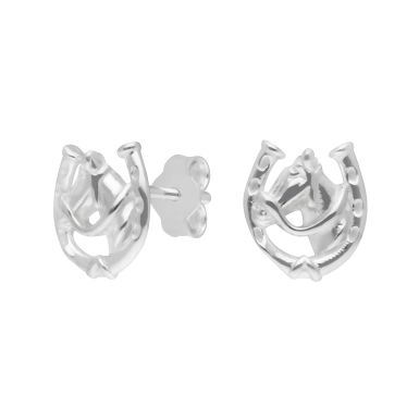 New Sterling Silver Horse & Horseshoe Stud Earrings