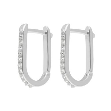 New Sterling Silver Cubic Zirconia Hinged Oval Huggie Earrings