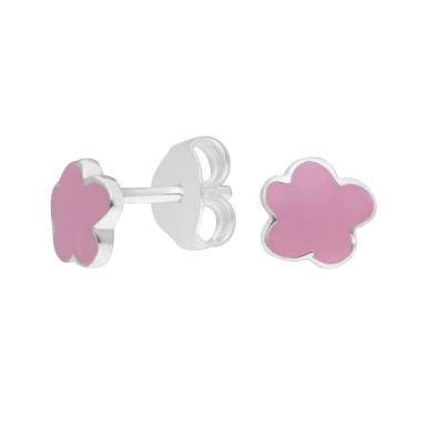 New Sterling Silver & Pink Enamel Flower Stud Earrings