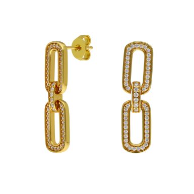 New Gold Plated Silver Cubic Zirconia Paper Link Drop Earrings