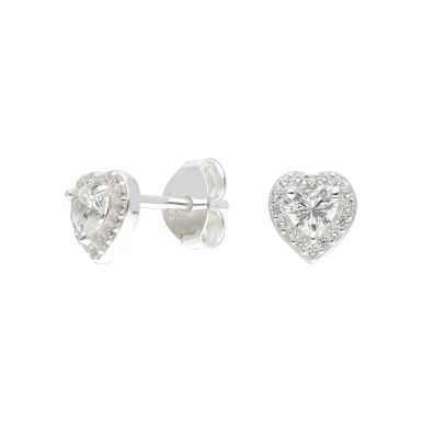 New Sterling Silver Cubic Zirconia Heart Halo Stud Earrings