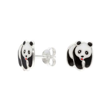 New Sterling Silver & Enamel Panda Bear Stud Earrings