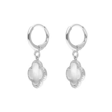 New Sterling Silver Mother Of Pearl Clover Petal Drop Earrings