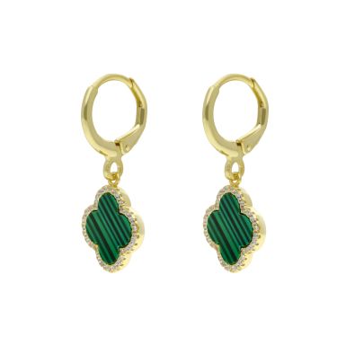 New Gold Plated Silver Malachite Clover Petal Drop Earrings