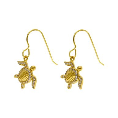New Gold Plated Silver Gemstone Set Turtle Drop Earrings