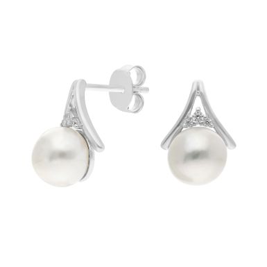 New Sterling Silver Pearl & Cubic Zirconia Stud Earrings