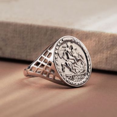 New Sterling Silver George & Dragon Coin Style Ring