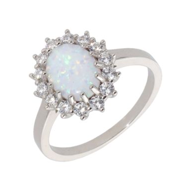 New Sterling Silver Cultured Opal & Cubic Zirconia Ring