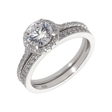 New Sterling Silver Cubic Zirconia Bridal Set x2 Rings