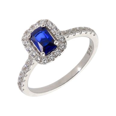 New Sterling Silver Blue & White Cubic Zirconia Halo Dress Ring