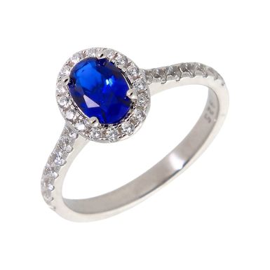 New Sterling Silver Blue & White Cubic Zirconia Cluster Ring