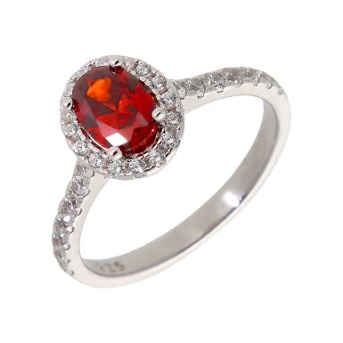 New Sterling Silver Red & White Cubic Zirconia Cluster Ring