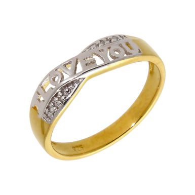 New Gold Plated Sterling Silver Diamond Set I Love You Ring