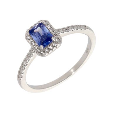 New Sterling Silver Blue & White Cubic Zirconia Dress Ring