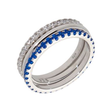New Sterling Silver Cubic Zirconia Blue 3 Ring Stack Set