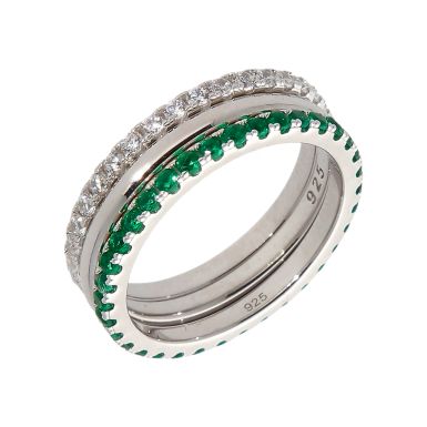 New Sterling Silver Cubic Zirconia Green 3 Ring Stack Set