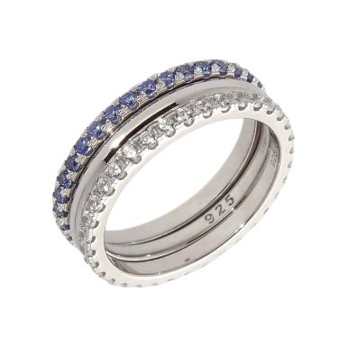 New Sterling Silver Tanzanite Cubic Zirconia 3 Ring Stack Set