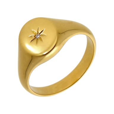 New Gold Plated Sterling Silver Cubic Zirconia Oval Signet Ring