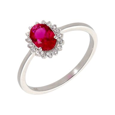 New Sterling Silver Red Cubic Zirconia Oval Cluster Ring