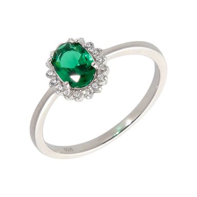 New Sterling Silver Green Cubic Zirconia Oval Cluster Ring