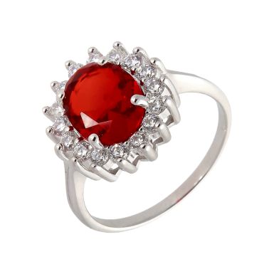 New Sterling Silver Red Cubic Zirconia Oval Cluster Ring