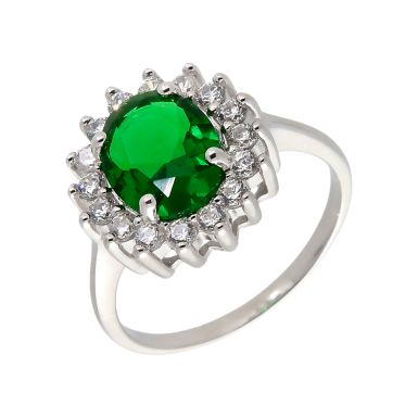 New Sterling Silver Green Cubic Zirconia Oval Cluster Ring