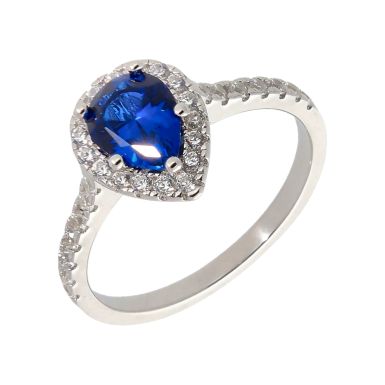 New Sterling Silver Blue Cubic Zirconia Pear Shaped Cluster Ring