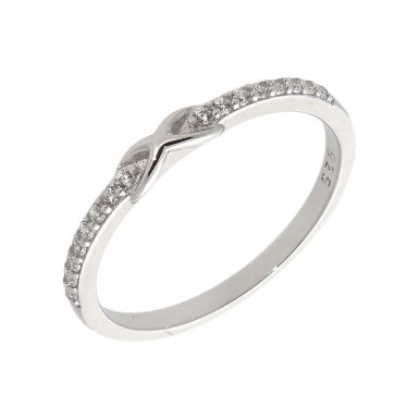 New Sterling Silver Cubic Zirconia Kiss Slender Band Ring