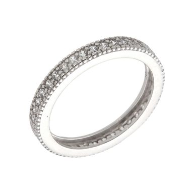 New Sterling Silver Cubic Zirconia Bead Edge Full Eternity Ring