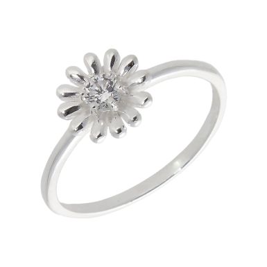 New Sterling Silver Cubic Zirconia Daisy Flower Ring