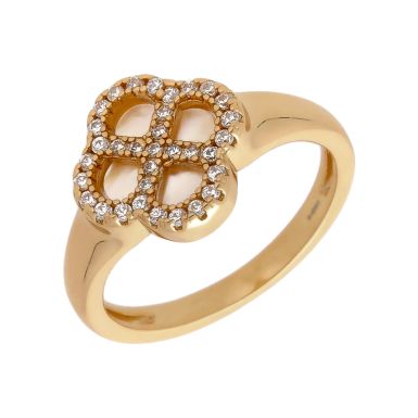 New Gold Plated Cubic Zirconia & Mother Of Pearl Petal Ring