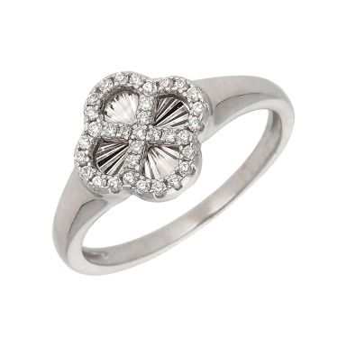 New Sterling Silver Cubic Zirconia Sunburst Petal Ring