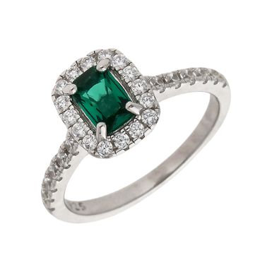 New Sterling Silver Green & White Cubic Zirconia Halo Dress Ring