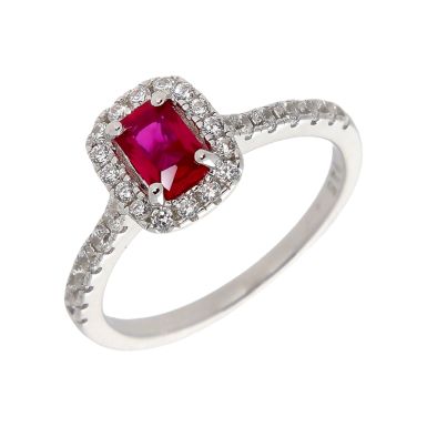New Sterling Silver Red & White Cubic Zirconia Halo Dress Ring