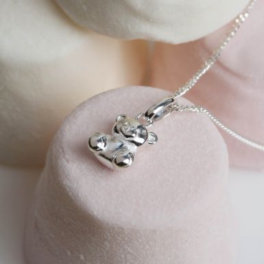 New Sterling Silver Cute Teddy Bear & 14" Chain Necklace