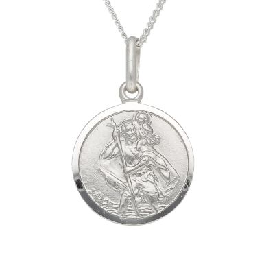 New Sterling Silver Round St Christopher & 20" Chain Necklace